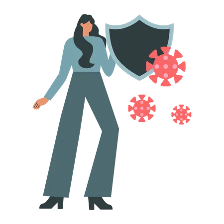 Girl holding shield for Virus Prevention  Illustration