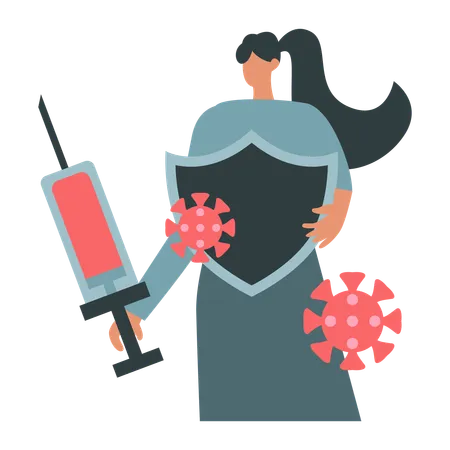 Girl holding shield with Germ Protection  Illustration