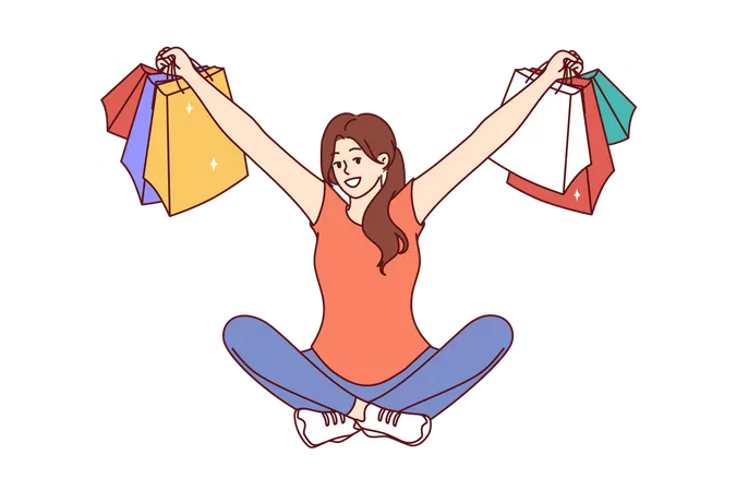 Girl holding shopping b ags  イラスト