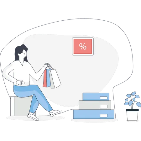 Girl holding shopping bag  Illustration