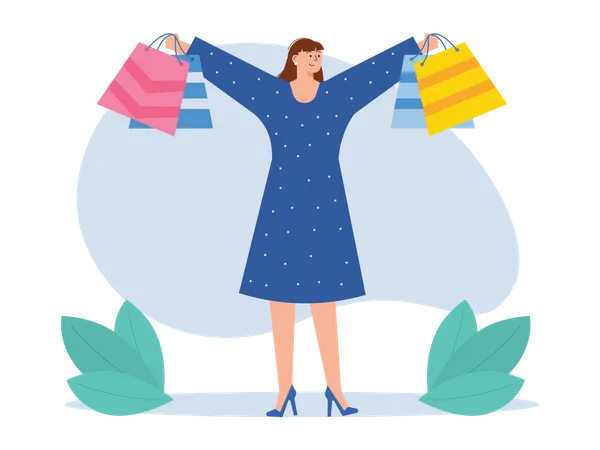 Girl holding shopping bag  Illustration