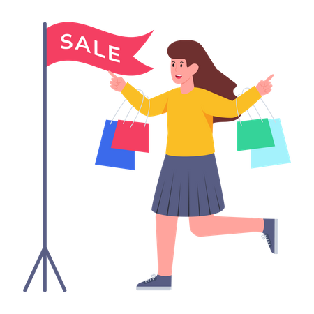 Girl holding shopping bags  Illustration