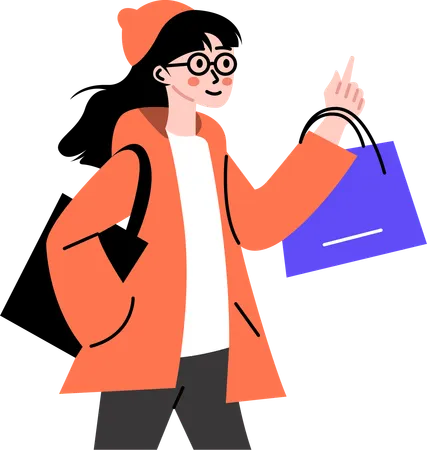 Girl holding shopping bags with trendy outfits  Illustration