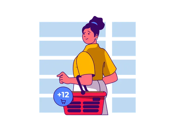 Girl holding shopping basket  Illustration