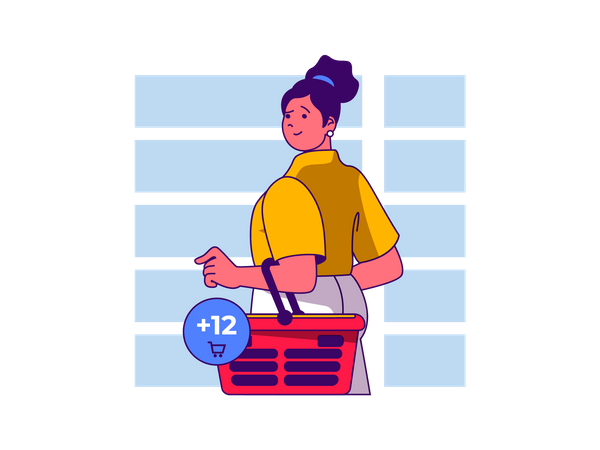 Girl holding shopping basket  Illustration