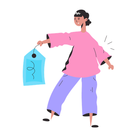 Girl holding Shopping Tag  Illustration