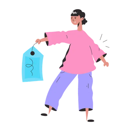 Girl holding Shopping Tag  Illustration