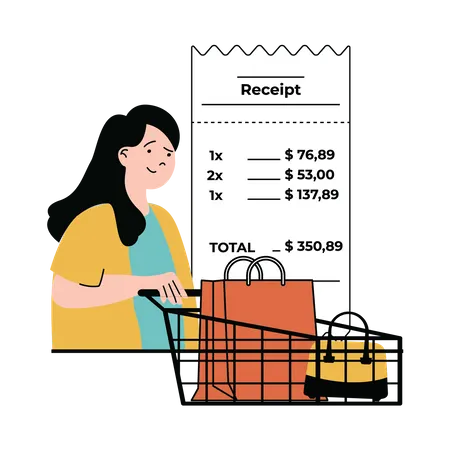 Girl holding shopping trolley  Illustration