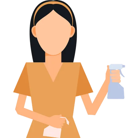 Girl holding shower and cloth  Illustration