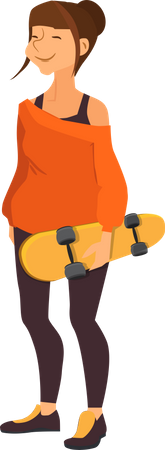 Girl Holding Skateboard  Illustration