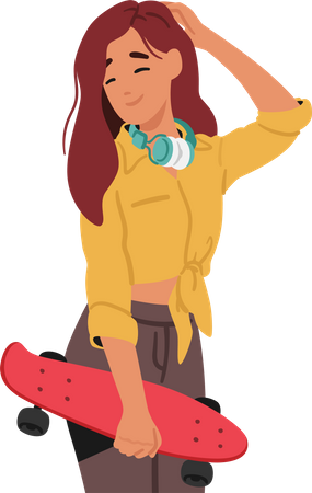 Girl holding skateboard  Illustration