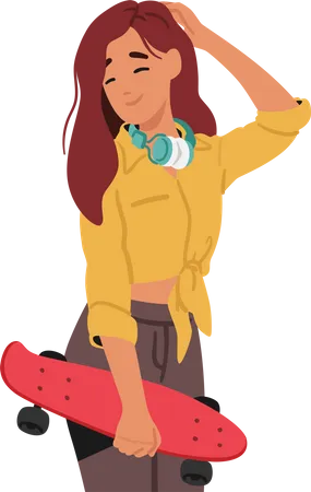 Teenage Girl Exudes Confidence Clutching Her Skateboard Striking Fierce Yet Cool Pose Embodying Youthful Vitality And Urban Style Isolated Teen Female Character Cartoon People Vector Illustration Illustration