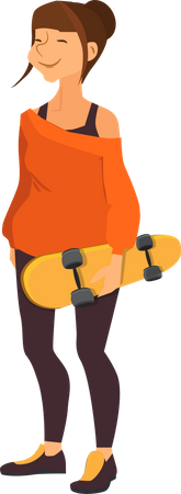 Girl Holding Skateboard  Illustration