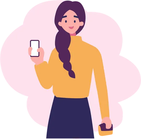 Girl Holding Smartphone Illustration