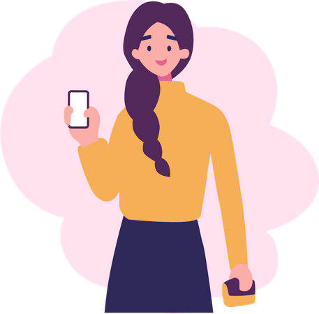 Girl Holding Smartphone  Illustration