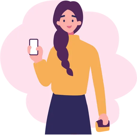 Girl Holding Smartphone  Illustration