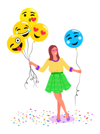 Girl holding smiley balloons  Illustration