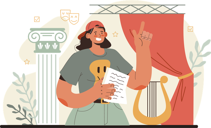 Girl holding song script  Illustration