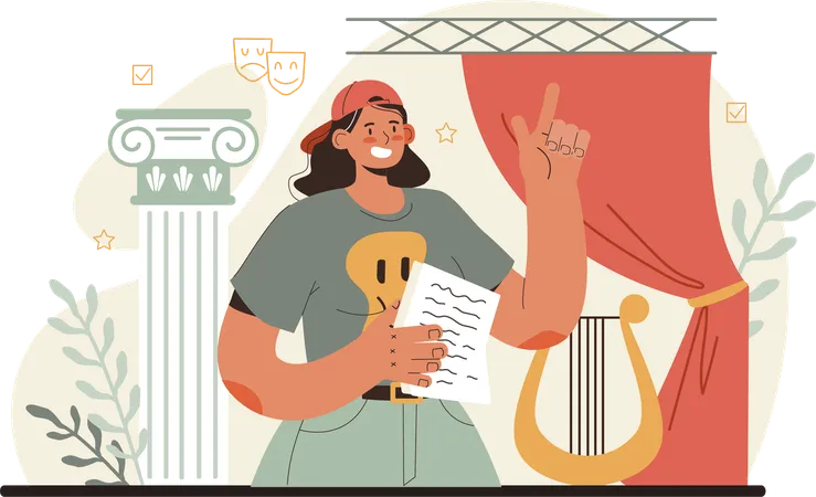 Girl holding song script  Illustration