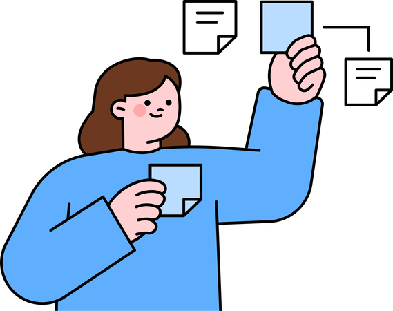 Girl holding sticky notes  Illustration