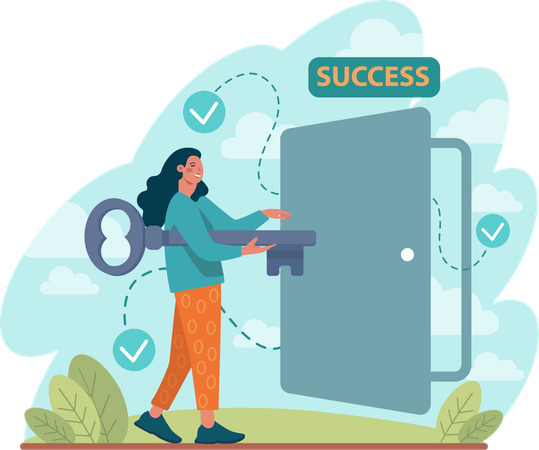 Girl holding success key  Illustration