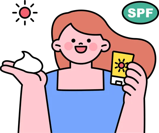 Girl holding sunscreen lotion cream  Illustration