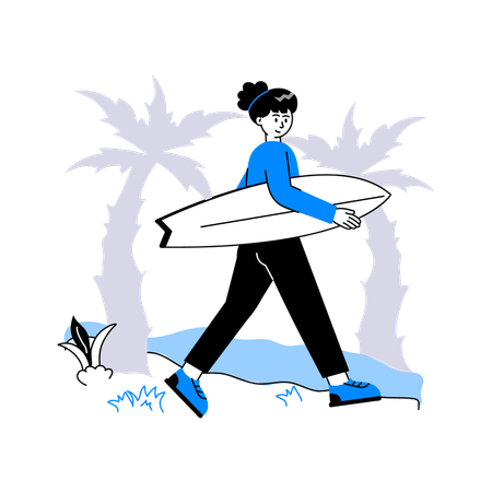 Girl holding surf board  Illustration