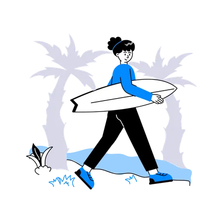 Girl holding surf board  Illustration