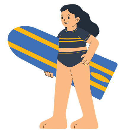 Girl Holding Surfboard  Illustration