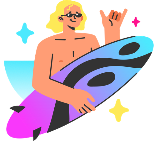 Girl holding surfing board  Illustration