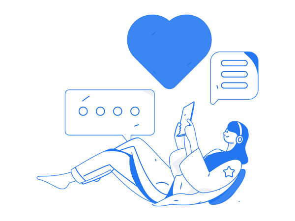 Girl holding tablet and watching online feedback  Illustration
