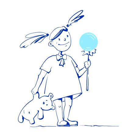 Girl holding teddy bear and lollipop  Illustration