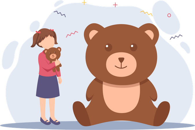 Girl holding teddy bear toy  Illustration