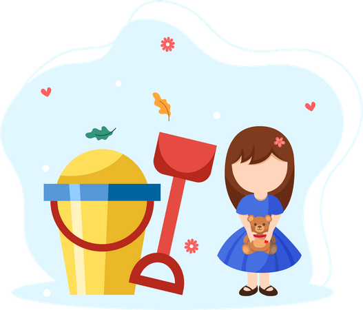 Girl holding teddy bear toy  Illustration