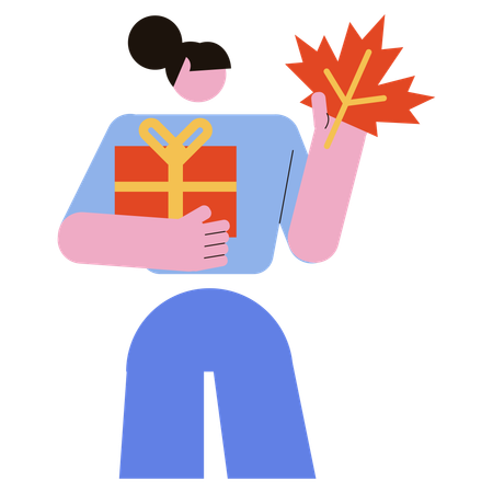 Girl holding Thanksgiving Gift  Illustration