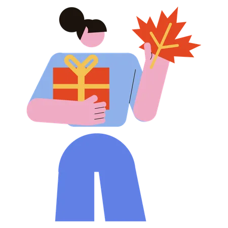 Girl holding Thanksgiving Gift  Illustration