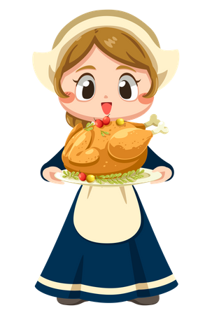 Girl holding thanksgiving turkey  Illustration