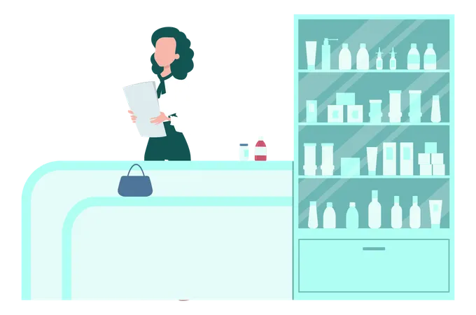 Girl Holding The Paper In Pharmacy  Illustration