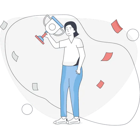 Girl holding the trophy of success  Illustration