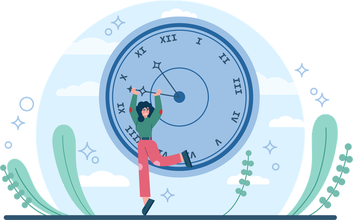 Girl holding time on clock  イラスト