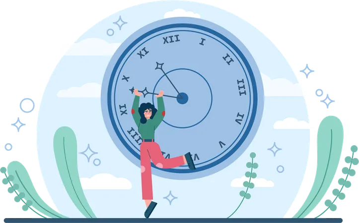 Girl holding time on clock  イラスト