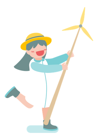 Girl holding toy windmill Illustration