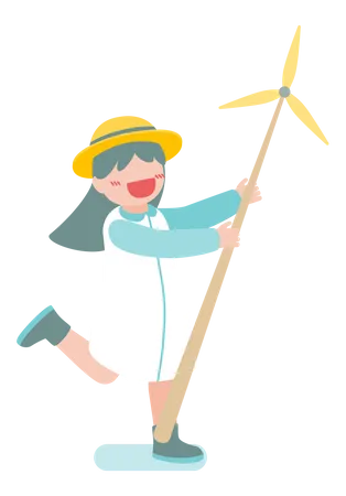 Girl holding toy windmill  Illustration