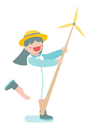 Girl holding toy windmill  Illustration