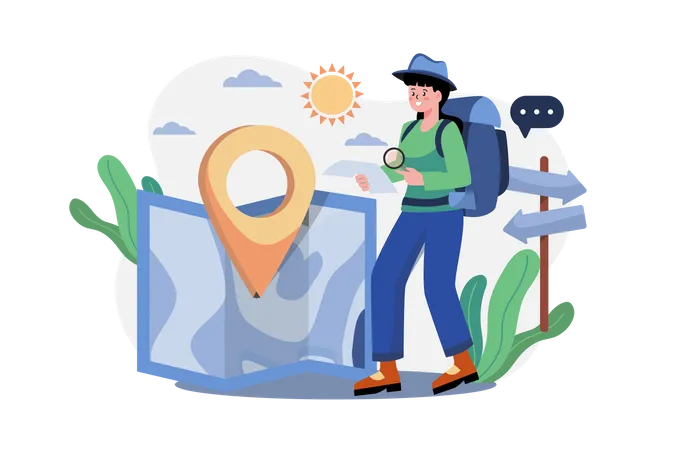 Girl holding travel map  Illustration