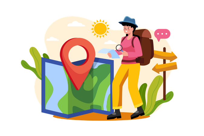 Girl holding travel map  Illustration