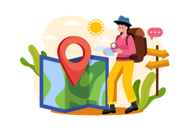 Girl holding travel map  Illustration