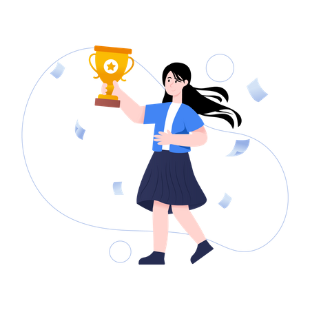 Girl Holding Trophy Cup Illustration