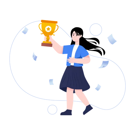 Girl Holding A Trophy Cup Flat Illustration Of Achievement Illustration