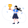 illustrations of girl holding trophy cup